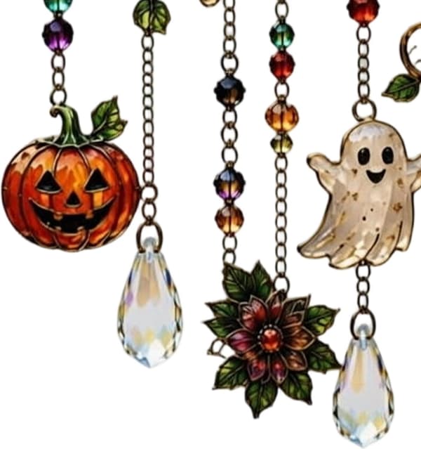 Halloween vindklokker søde 2D kolibri spøgelse akryl solfanger græskar havepynt til baghave, terrasse, træ, balkon og veranda A