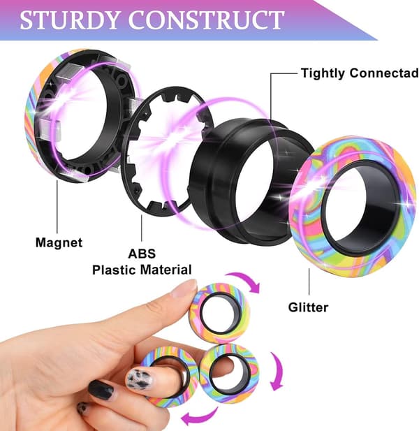 9 stk magnetiske ringer Fidget-leker Voksne Tenåringer Gutter ADHD Angst Magnetiske Fidgets for barn Fidget Spinner-ringer for lindring Gaver til barn