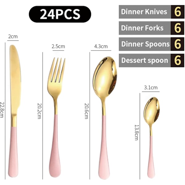 Elegant 24-dele bestiksæt i rustfrit stål med holder i rustfrit stål Silver