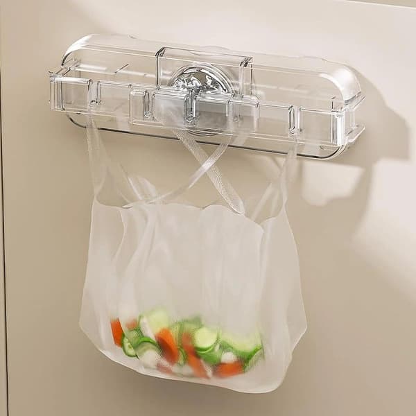 Kjøkken søppelposeholder, sugekopp type plastposeholder, handleposeholder (transparent hvit)