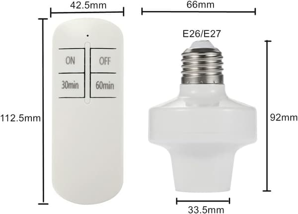 QIACHIP Fjernkontroll Lyspæresokkel E26 E27 Pæreholder Trådløs Lysbrytersett med Timer RF433