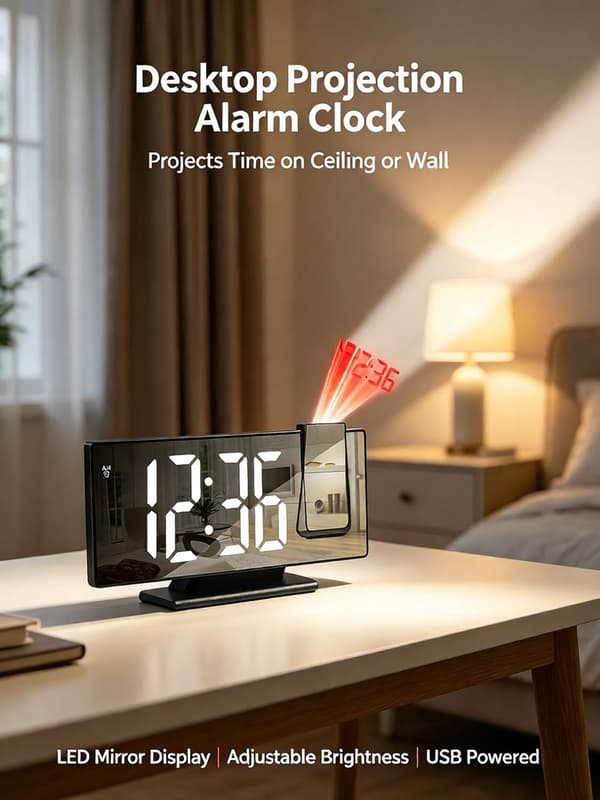 LED-spegelväckarklocka med projektion och stor display