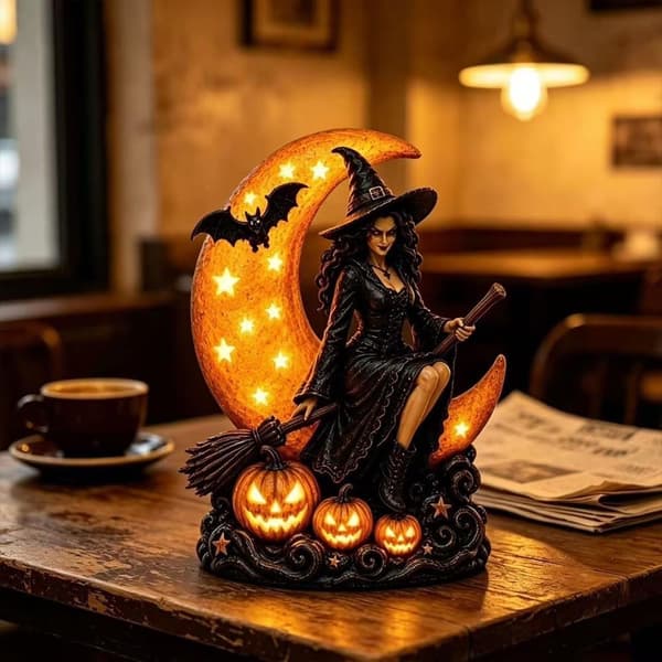 Halloween stemningslampe – egnet for innendørsfest og skummel utendørs Halloween-dekorasjon (Måneheks)