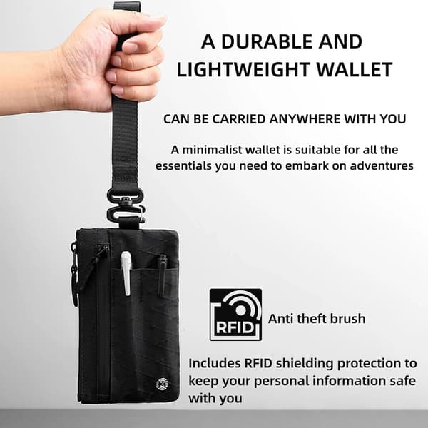 Minimalistisk Plånbok med Dragkedja – RFID-blockerande Kontant- och Kortplånbok med Multiverktygsfack och Karbinhake