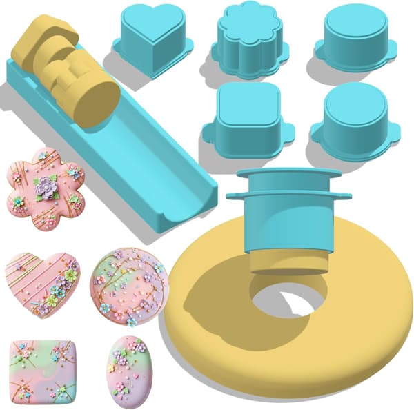 6 STK Kakepopformsett 3D-printet hjerte, firkant, sky, oval, rund kakepopkutter og -skyver Bakeverktøy for bursdags- og bryllupsdesserter