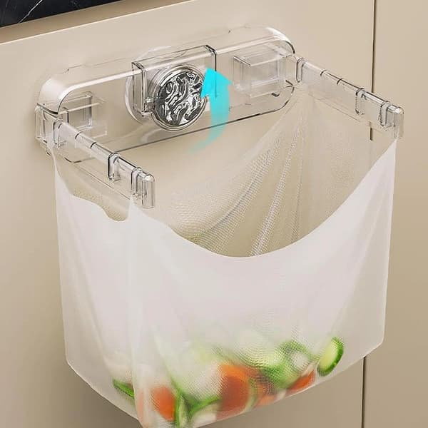 Kjøkken søppelposeholder, sugekopp type plastposeholder, handleposeholder (transparent hvit)