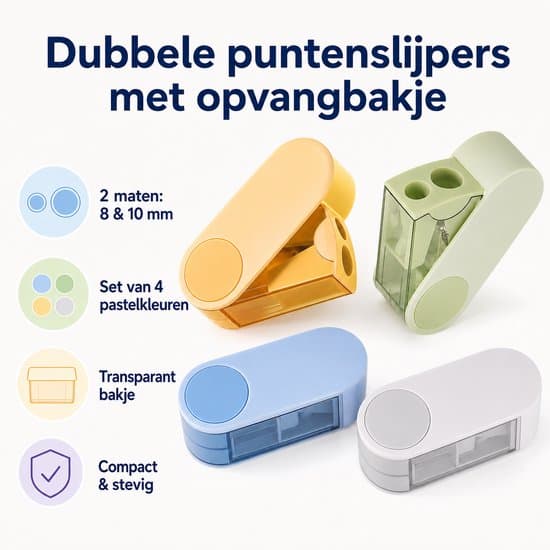 Blyantspidsere med beholder - 4 stk. - 2 spidsehuller