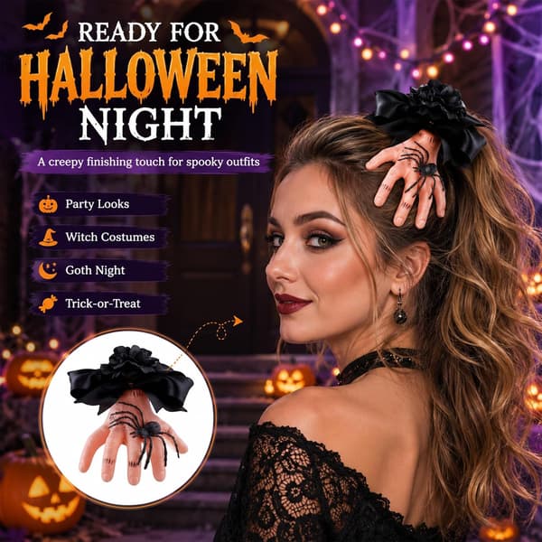 Halloween Hårklämma med Avhuggen Hand, Gotisk Skeletthandsklämma, Häxig Emo Håraccessoar & Spöklik Halloweenpresent för Kvinnor