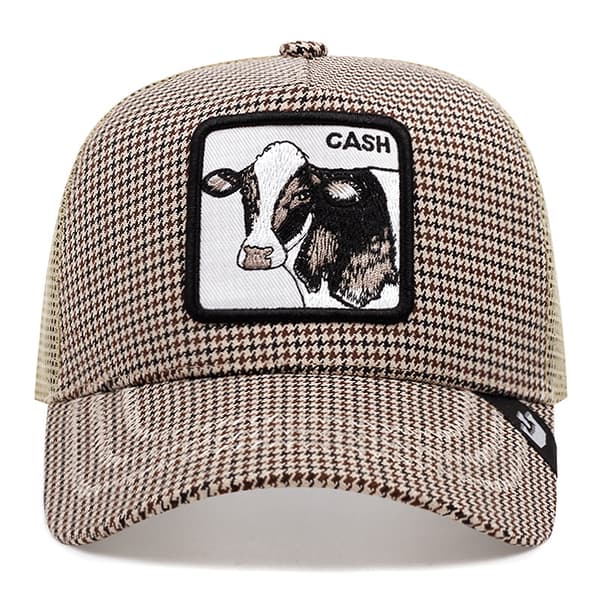 Fiskenettlue med brodert dyredesign Checkered cow