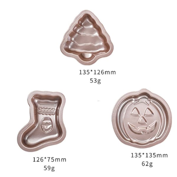 3 stk. juleserie mini kakeform paiform kakeboks non-stick bakeform egnet for julekake sjokoladefudge bakeform