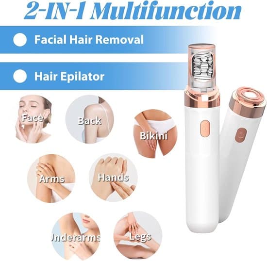 Kvinders Ansigts Epilator Smertefri Elektrisk Hårfjerner til Ansigt Øjenbryn Overlæbe Hage Arme & Armhuler USB Genopladelig Hvid