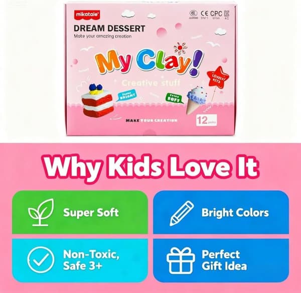 Lufttorkande lersats för barn 12 minidessertpyssel Giftfri DIY-present