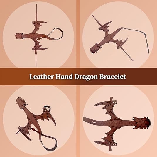 Læderarmbånd, dragedesign, justerbart, egnet til både mænd og kvinder, rollespils håndledstilbehør, perfekt gave, brun.