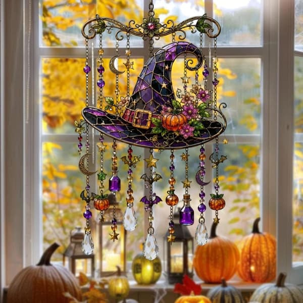Kolibri vindklokker til udendørs 2D akryl spøgelseskolibri solfanger Halloween græskar havepynt til baghave, terrasse, træ og veranda D