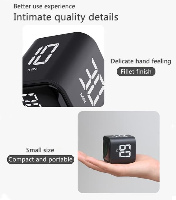 Digital Cube Pomodoro Timer - Genopladelig Fokustimer med Vibrationsalarmer til Kontor og ADHD Børns Læring (Hvid)