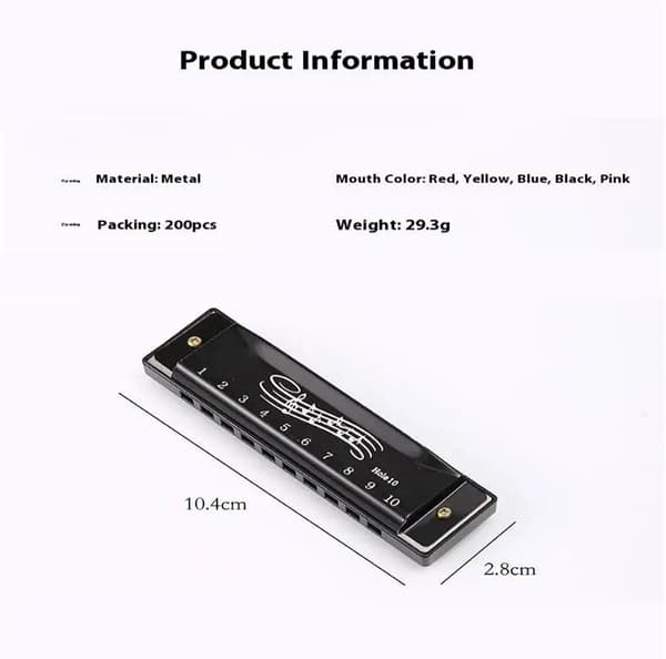 Musikalisk munspel C-dur 10 hål 20 toner munspel nybörjarinstrument (silver)