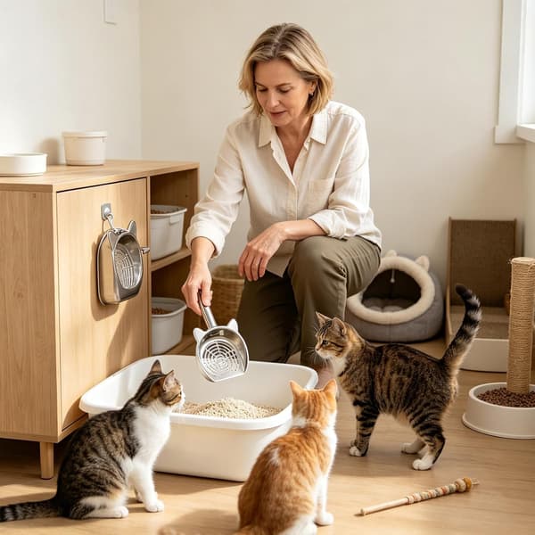 Kattspade i rostfritt stål med finmaskigt nät för kattlåda