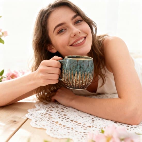 Kaffemugg – 600 ml – Unik handgjord keramikmugg Stor tekopp Mikrovågs- och diskmaskinssäker (Blå)