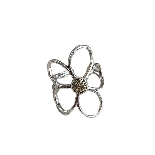Vintage Daisy Ring i rostfritt stål Blomring Justerbar öppen design Sött blommönster Perfekt alla hjärtans dag-present Elegant vardagsaccessoar