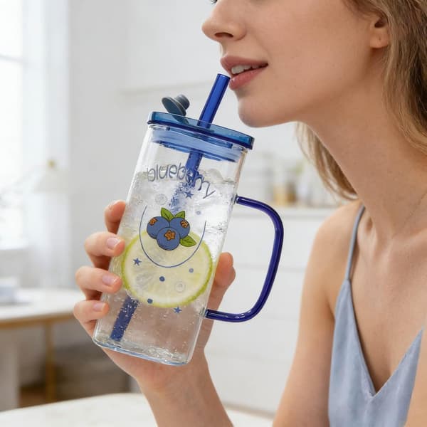 Dricksglas med rosa rosett 415 ml, söt mugg med lock och sugrör, iskaffeglas för vardagsbruk och presenter
