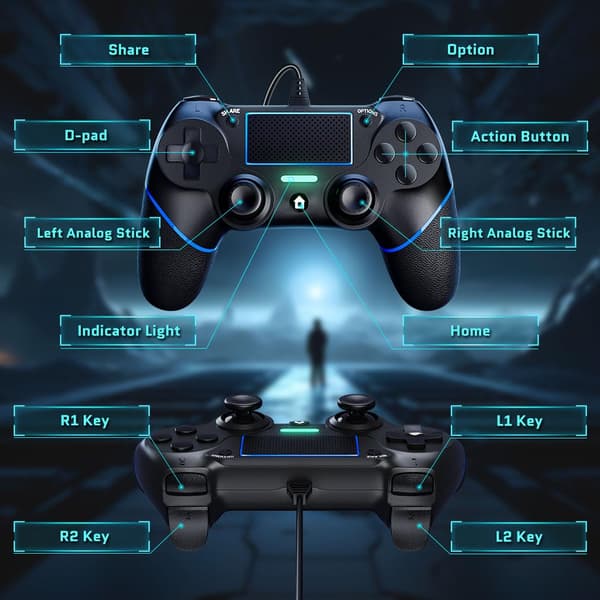 Kablet controller til pc med dobbelt vibration og bevægelsesmotorer kompatibel med PS4 og Windows 11/10/8/7 Blue