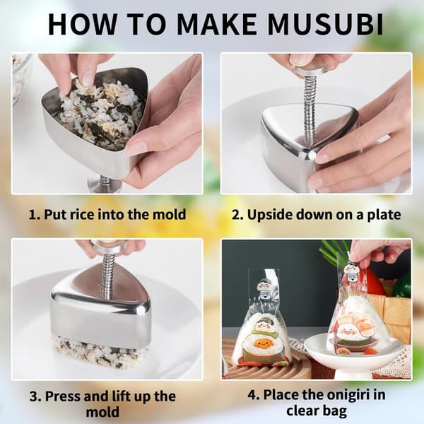 2-pack Onigiri Form Rostfritt Stål, Musubi Risbollsform Kit, Non-Stick Triangel Sushi Formar med