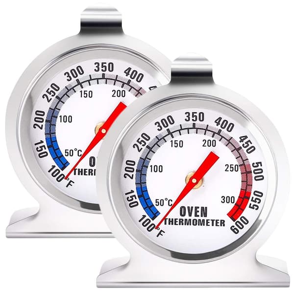 2-pak stort ovntermometer med dobbelt skala 50-300°C/100-600°F grilltermometer med krog og stativ til BBQ-bagning i rustfrit stål