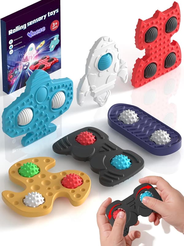 Silikon rullende fidget-leker for barn og tenåringer, 6-pakning, gutter og jenter, stille sensoriske leker for konsentrasjon, stresslindring, autisme, PTSD, ADHD
