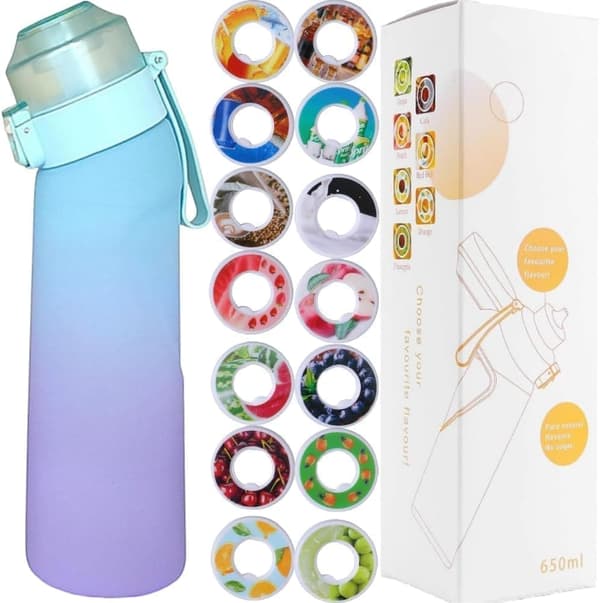 Air-Up Vandflaske 650ml – 7 Smagspods | Sukkerfri & Aromatisk | Gradient Blå med sugerør