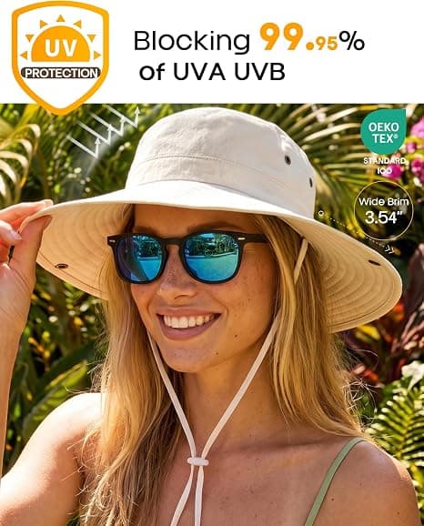 Solhatte til kvinder Hestehale UV-beskyttelse Strand Sommerhat Bred Skygge Pakbar Cowboyhat