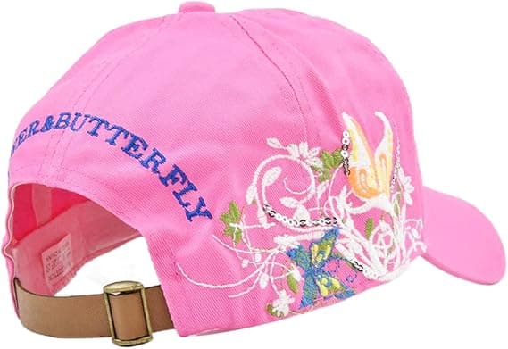 Dame sommerfuglbroderet baseballkasket – blomsterpaillet justerbar solhat pink pink