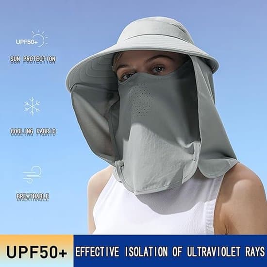 Dame Solhat UPF50+ - 4-i-1 Design - Justerbar Nakkebeskyttelse - Åndbar Polyester - Til Strand & Udendørs - Med Hestehaleåbning