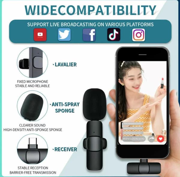 Professionel trådløs minimikrofon til iPhone - Lavalier Bluetooth-mikrofon til videooptagelse Minimikrofon til indholdsskabere Podcasting