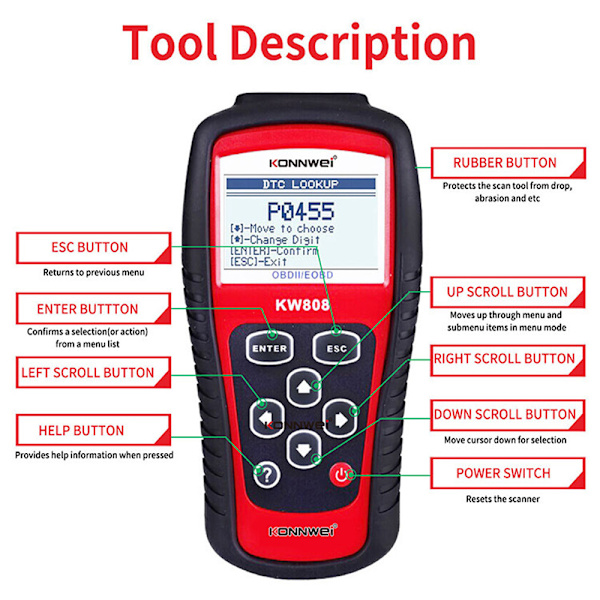 KONNWEI KW808 Auto OBDII Code Reader 2,8\" Stor skærm OBD2 Scanner Tjek bilmotorlys Fejlkodeanalysator