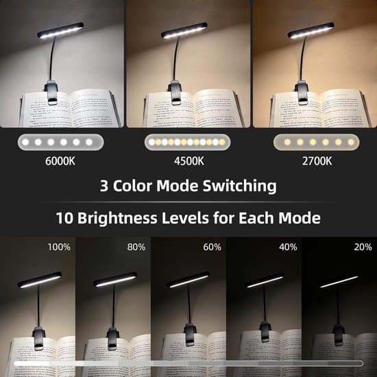 LED bokleselys – 3 lysmoduser – Oppladbart nattbordsleselys – Klemme-leselys – Boklys – Nattbordslampe – 315° roterbar