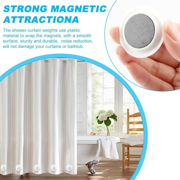 Magnetiska duschdraperivikter Duschdraperivikter Draperimagneter Gummibelagda Kraftiga Fungerar för Draperier Flaggor Dukar (Färg: Vit)