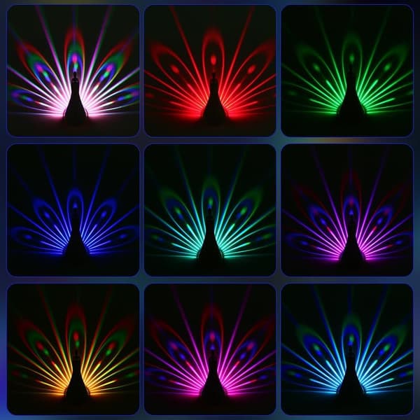 Påfuglelampe påfuglenatlampe påfuglvæglampe/projektorlampe (hvid)