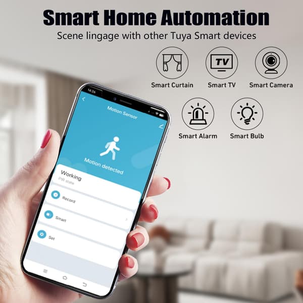 WiFi PIR Rörelsesensor Smart Trådlös Rörelsedetektor med App-aviseringar Hemmasäkerhetssensor Ingen Hub Krävs Fungerar med Alexa