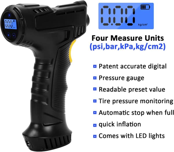Sladdlös luftkompressor däckpump bärbar luftpump för däck med digital tryckmätare 12V uppladdningsbar batteridriven sladdlös luftpump.