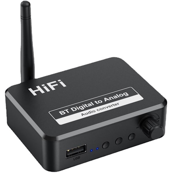 Bluetooth lydadapter - BT 5.3 - SPDIF/3.5mm AUX//RCA/USB - Bluetooth lydmottaker - B35T - Svart