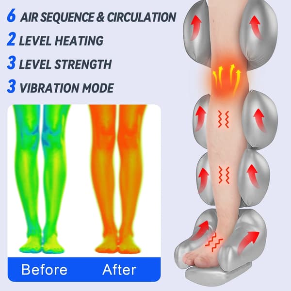 Benmassager med varme og kompression, afslapning og smertelindring med 6 tilstande, 3 vibrationer