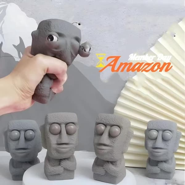 Påsköns Moai Staty Klämleksak, Stressreducerande Fidgetleksak med Utstickande Ögon, Stendesign (3)