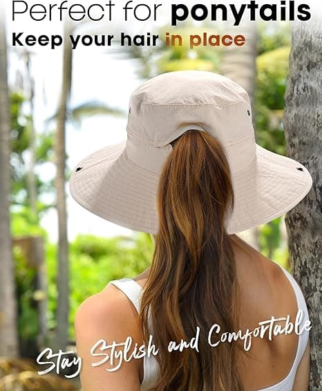 Solhatte til kvinder Hestehale UV-beskyttelse Strand Sommerhat Bred Skygge Pakbar Cowboyhat