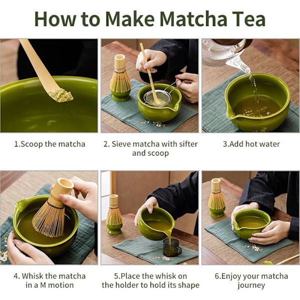 Matcha Presentkit - 7-delars set - Matcha startkit - Matcha visp - Keramik - Bambu - Komplett Matcha set förpackning