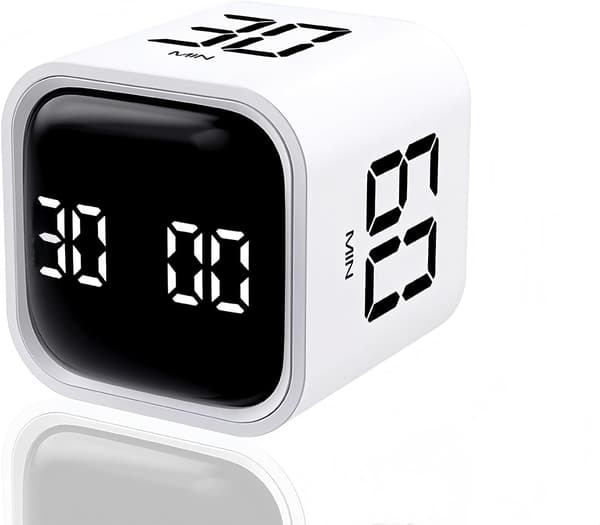 Digital Cube Pomodoro Timer - Genopladelig Fokustimer med Vibrationsalarmer til Kontor og ADHD Børns Læring (Hvid)