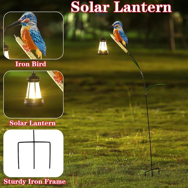 Solar Kingfisher Hagefigur 15,5 cm Metallfuglpynt med Solcellelykt for Uteinnredning Terrasse Hage & Plen Gave til Kvinner Mamma Bestemor