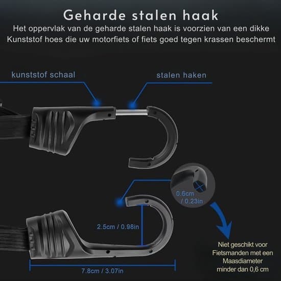 Sykkelbagasjestropper - 2 deler - Elastiske stropper - Med kroker - Elastiske stropper for motorsykler/sykler - Bagasjestrikk - Flate stropper 60 cm+60 cm