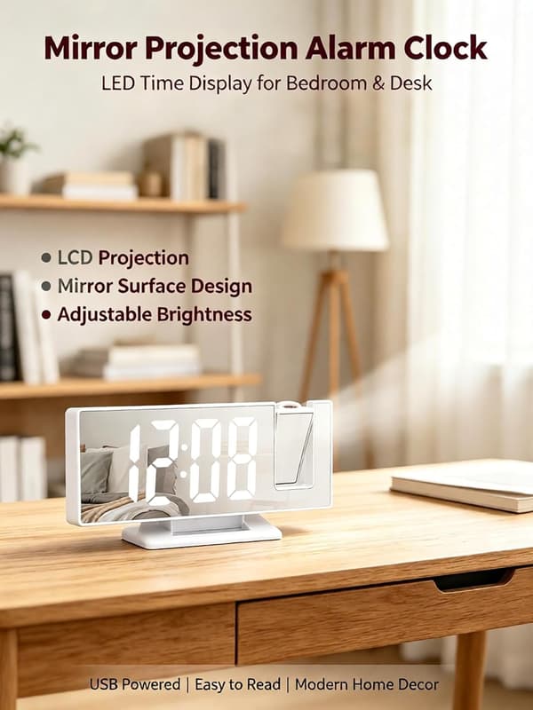 LED-spegelväckarklocka med projektion och stor display