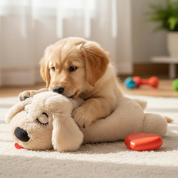 Pennun sydämenlyöntilelu, uniapu, koiran sydämenlyöntipehmolelu (beige) dog