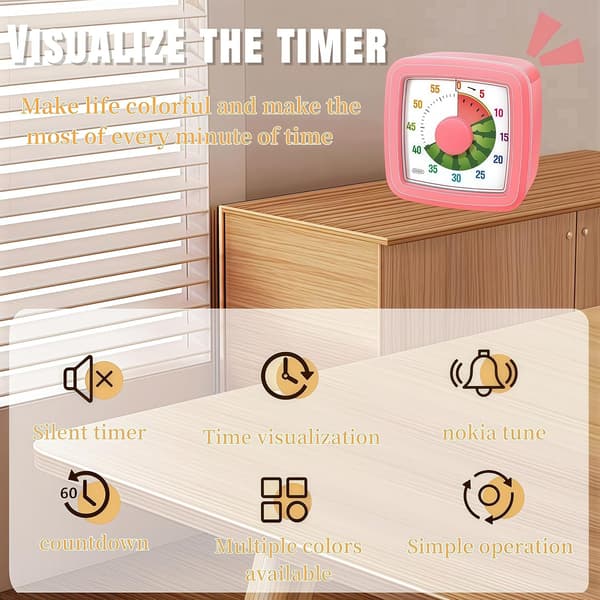 Visuell timer för barn för kök, klassrum, matlagning, inlärning, sovrum, 60-minuters nedräkning Pomodoro-timer för barn med autism ADHD (vattenmelonstil)
